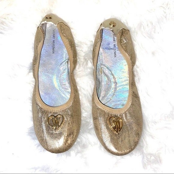 Stuart Weitzman Rose Ballet Gold Flats 5 ~ - Picture 2 of 8